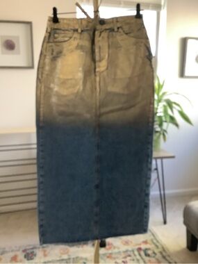 Zara Ombre Denim Maxi Skirt in Gold and Blue